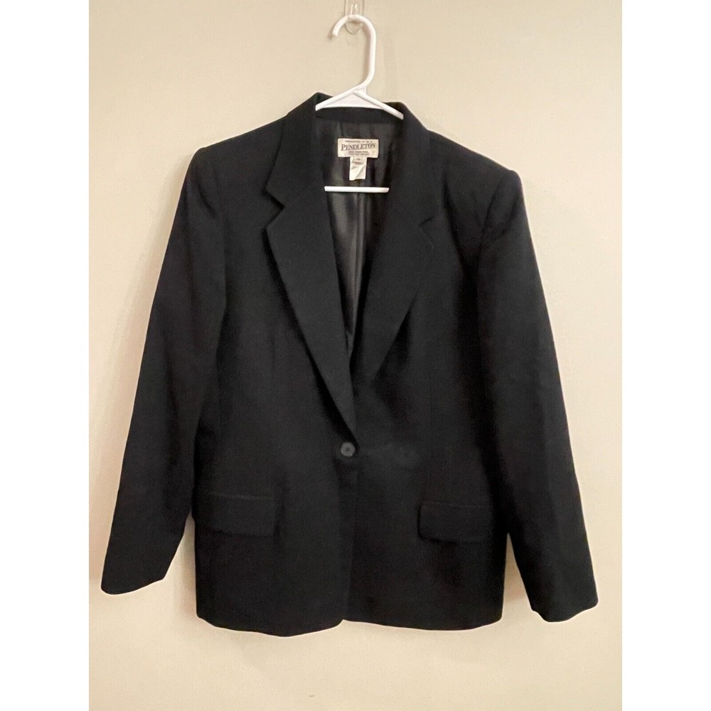 Vintage Pendleton Black 100% Virgin Wool Black Blazer Lined Size 12 Made in USA‎